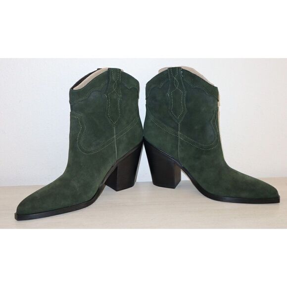 Marc Fisher Women's Sz 9M Dark Green Suede Leather GONA Western Heeled Booties - Picture 4 of 6